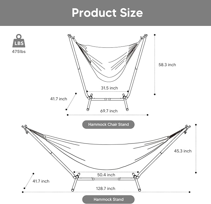 SUNCREAT 2-in-1 Convertible Double Hammocks 2 Person Heavy Duty, Large Patio Hammock with Space Saving Stand, Patented, Coffee Stripe
