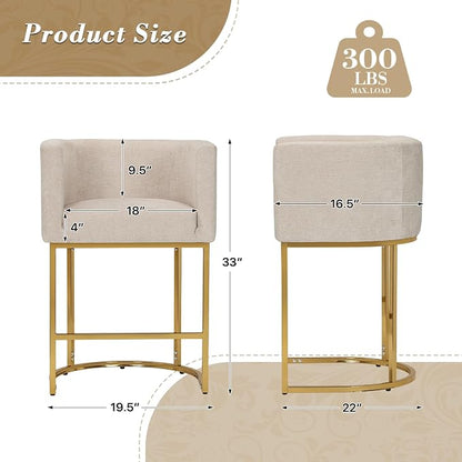 Athena Collection Counter Height Bar Stools Set of 2, 24 Inches Upholstered Barstool Set of 2 with Back and Metal Base, Modern Bar Stool Chairs for Kitchen Island, Dining Room, White