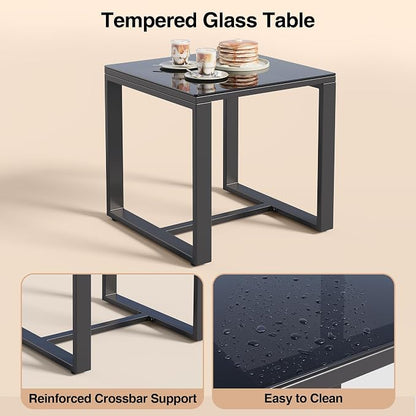 Qsun 3 Piece Patio Bistro Set Patio Furniture Set Outdoor Wicker Rocking Furniture Conversation Set with Tempered Glass Coffee Table for for Front Porch Balcony and Deck (Blue Cushion)
