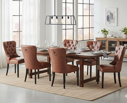 CIMOTA Brown Leather Dining Chairs Set of 8 Mid Century Modern Dining Room Chairs Tufted Upholstered Kitchen Dining Chairs Comfortable Side Chairs with Nailhead Trim/Ring Back (PU /8PCS)