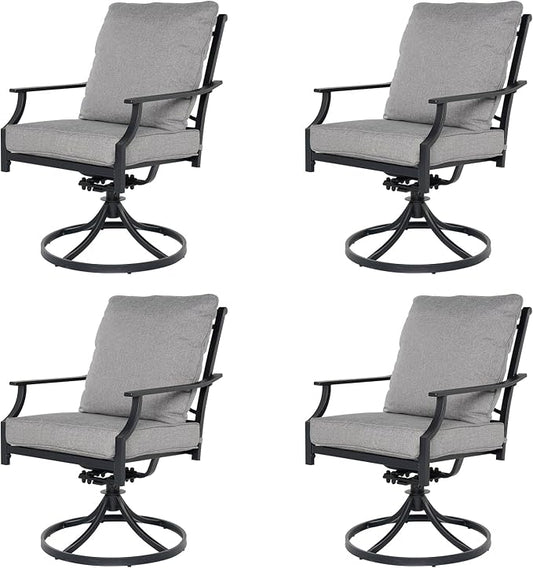Grand patio Dining Chairs Set of 4，Outdoor Swivel Patio Dining Chairs Set of 4，Swivel Rocker Dining Chairs，Outdoor Dining Chairs with Grey Cushions, Patio Chairs for Outside, Garden Lawn Porch