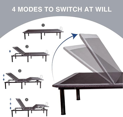 Dyonery Split King Adjustable Bed Base Frame with Wireless Remote + 12 Inch SPK Gel Memory Foam Mattress Bed in a Box, Head and Foot Incline, Zero Gravity, Fiberglass Free,80" × 38"