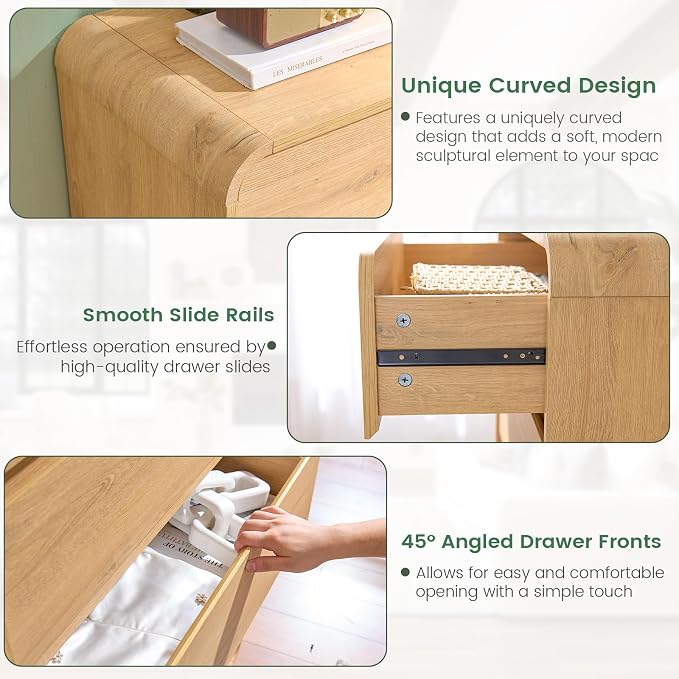 Standifurno 47’’ Wide Dresser for Bedroom, Double Dresser with 6 Drawers, Storage Drawer of handleless, Chest of Drawers for Closet & Living Room (Natural)