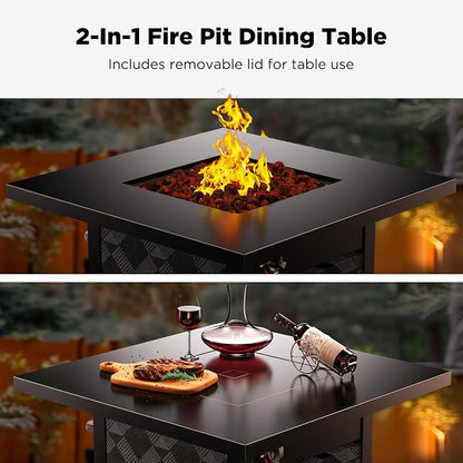 Ciays Propane Fire Pit Table, 32Inch Gas Outdoor Fire Pit Table CSA-Certified for Outside Patio with Lava Rocks, Add Warmth and Ambience to Parties, Backyard, Garden, 50,000 BTU