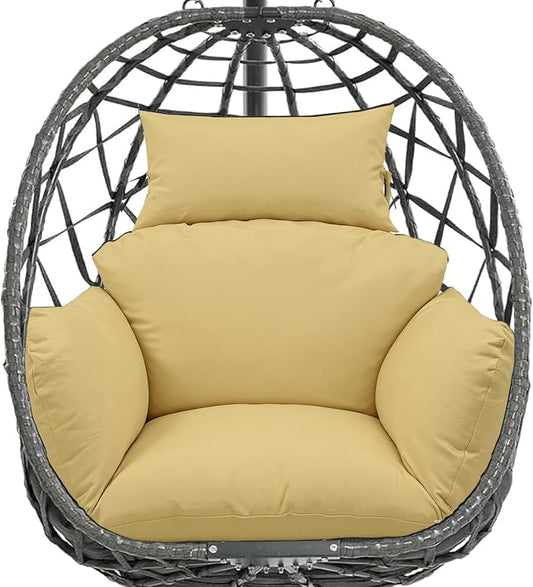 Egg Chair Cushion Replacement, Waterproof Thicken Hanging Egg Swing Chair Cushion for Outdoor Furniture, Wicker Rattan Hammock Basket Cushion with Headrest Pillow 47x31.5x4.7 inch(Khaki)