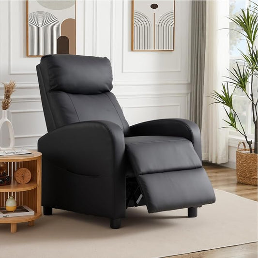 Sweetcrispy Recliner Chair PU Leather Recliner Sofa No Massage, Home Theater Seating with Lumbar Support, Adjustable Push Back Overstuffed High-Density Sponge Reclining for Living Room, Black