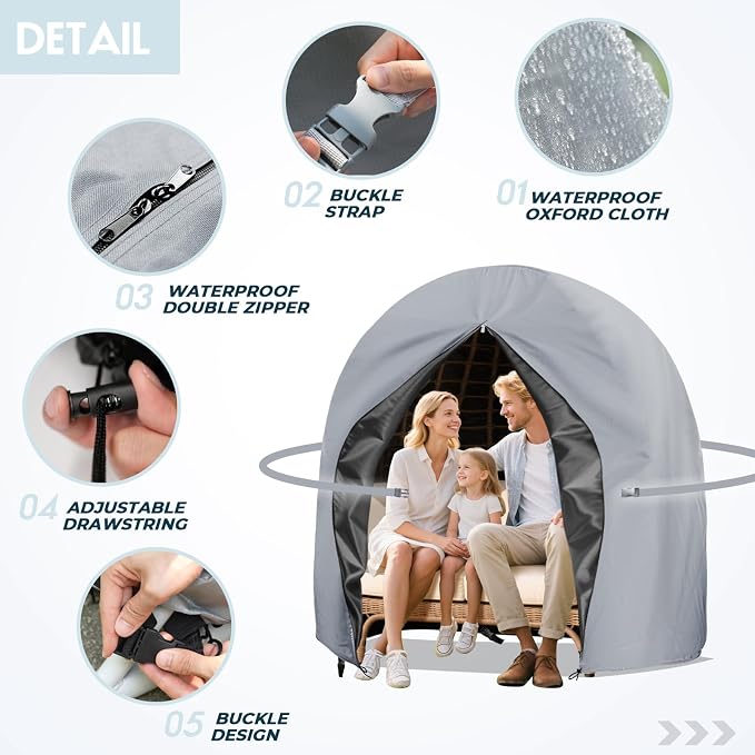 Egg Chair Cover Waterproof 420D Oxford Hanging Outdoor Furniture Covers for Patio Wicker Egg Swing Cocoon Chair, 91x80 Inches, Gray