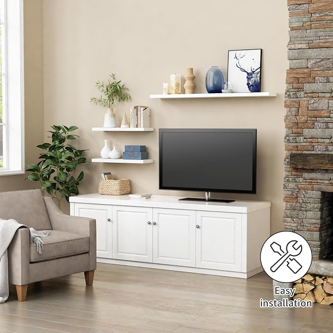 Forbena 24 Inch Floating Shelves for Wall Decor, White Wall Book Shelves for Bedroom, Large Long Deep Hanging Shelves for Bathroom Office Laundry Living Room Kitchen Closet Storage - Set of 3