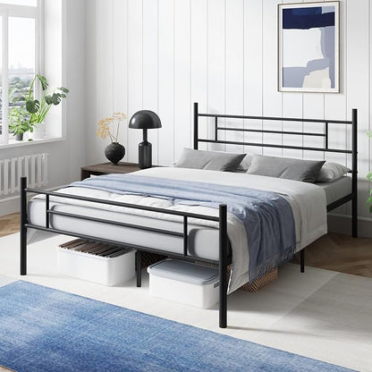 Avenco Metal Platform Bed Frame Queen Size with Classical Headboard and Footboard, 14 Inch, Under Bed Storage, Strong Metal Slats Support, Mattress Foundation, No Box Spring Needed