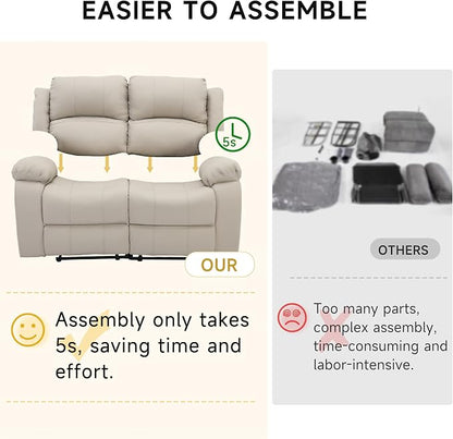 Reclining Loveseat Sofa Leather Recliner Couch 2 Seater Sofa for Living Room, Home Theater Seating(Loveseat,Beige)