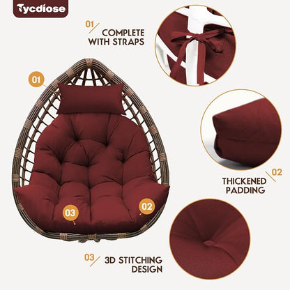 Outdoor Hanging Egg Chair Cushion Replacement, Thicken Egg Chair Cushion Waterproof Basket Eggs Chairs Cushion with Headrest Pillow, U-Shaped Cushions for Hanging Eggs Chairs Swing (Red)