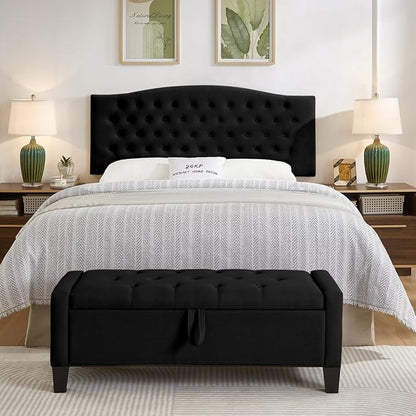 24KF Upholstered Tufted Button Wall Mounted Velvet Headboard,Comfortable Fashional Headboard Queen/Full Size,6058-Q-Black