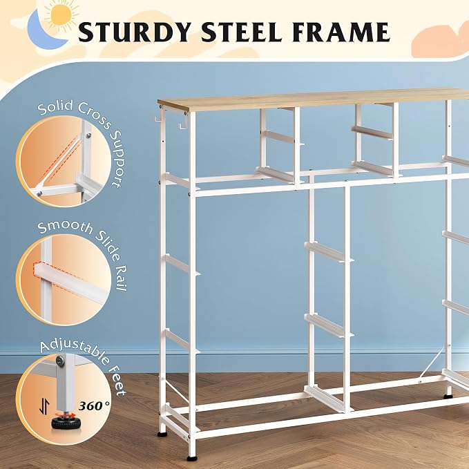 WLIVE Fabric Dresser for Bedroom with 10 Drawers, Chest of Drawers with Side Pockets and Hooks, Sturdy Metal Frame, Drawers Organizer Unit for Living Room, Hallway, Cream White