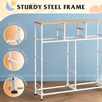 WLIVE Fabric Dresser for Bedroom with 10 Drawers, Chest of Drawers with Side Pockets and Hooks, Sturdy Metal Frame, Drawers Organizer Unit for Living Room, Hallway, Cream White