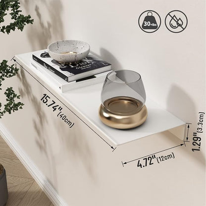 Danpoo 16 inch White Floating Shelf for Wall Organizer & Storage, Display Shelf, Metal Wall Shelf for Bathroom, Living Room, Kitchen, Bedroom