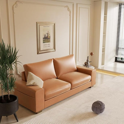 Valthie Faux Leather Couch, Mid Century Modern Comfy Loveseat Sofa with Wide Arm, Side Pockets, Solid Wooden Frame for Office, Living Room and Bedroom, 2 Seater (Brown, 71.25 Inches)