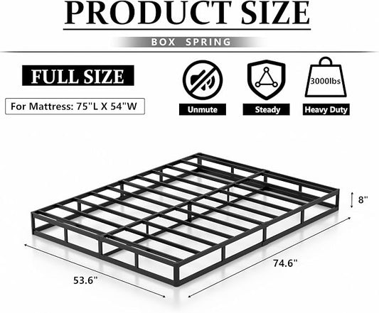 NHODIR 8 Inch Full Size Box Spring, Heavy Duty Metal Bed Base with Easy Clean Fabric Cover, Noise Free Mattress Foundation, Easy Assembly