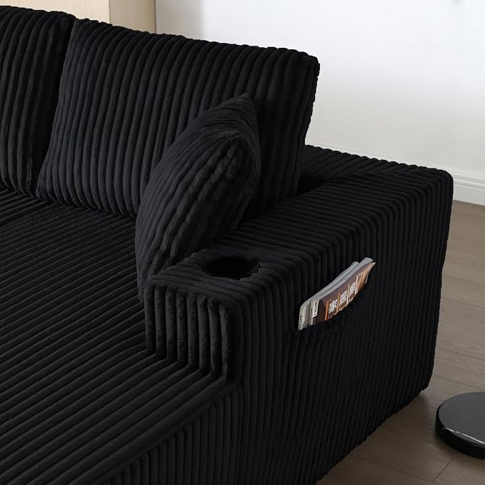 124" Modular Sectional Sleeper Sofa, Boneless Cloud Couch for Living Room, U Shaped 5 Seat Sofa with 2 Storage Pockets& 2 Cup Holders, Free Combination, No Assembly Required