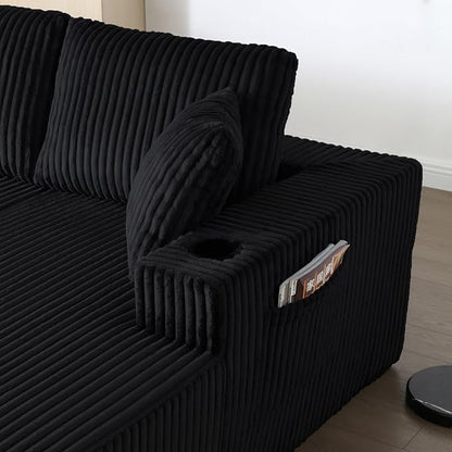 124" Modular Sectional Sleeper Sofa, Boneless Cloud Couch for Living Room, U Shaped 5 Seat Sofa with 2 Storage Pockets& 2 Cup Holders, Free Combination, No Assembly Required