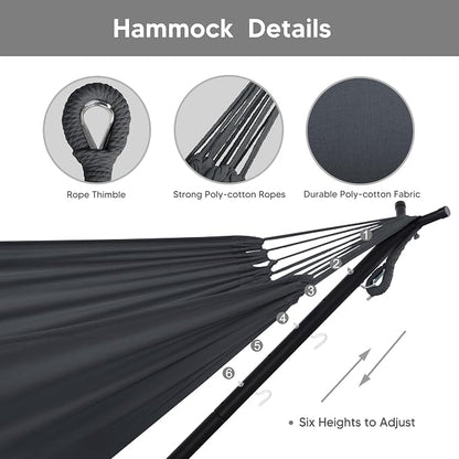 SUNCREAT 2-in-1 Hammocks Convertible Portable Double Hammock with Stand Included, Outdoor Hammock and Stand, Patented, Dark Grey