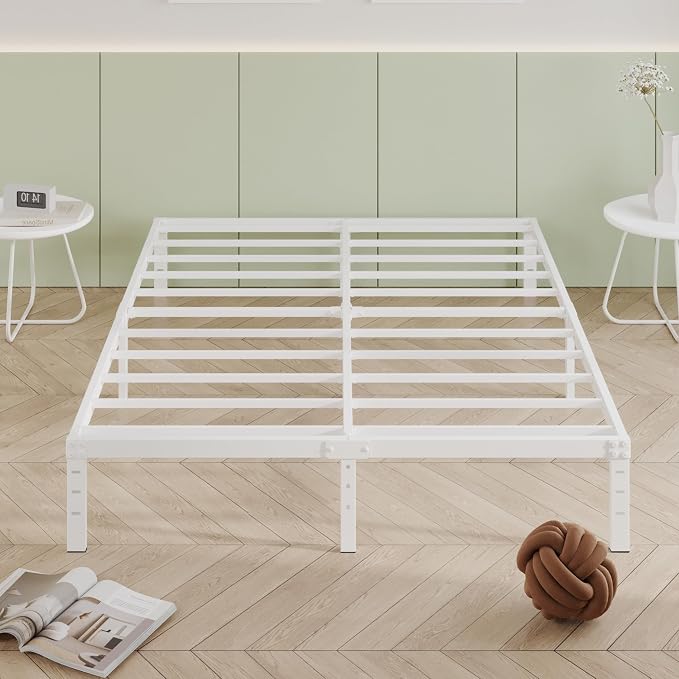 Cieemine 12 Inch Bed Frame Queen Size, Heavy Duty Steel Queen Bed Frame No Box Spring Needed, Mattress Foundation, Easy Assembly, Noise-Free,White