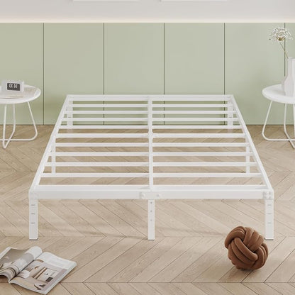 Cieemine 12 Inch Bed Frame Queen Size, Heavy Duty Steel Queen Bed Frame No Box Spring Needed, Mattress Foundation, Easy Assembly, Noise-Free,White