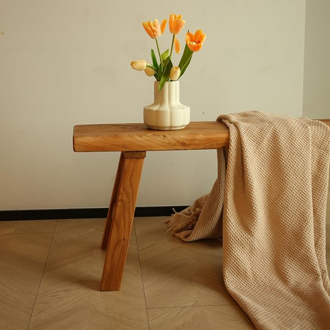 63in Wood Bench Indoor – Rustic Farmhouse Entryway Bench, Skinny Bench Design, Made of Extra-Thick Solid Wood, Perfect for Dining Room, Hallway, or End of Bed