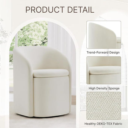 KISLOT Upholstered Dining Chairs with Casters, No Assembly Rolling Modern Dining Room Chairs with Hidden Storage & Barrel Backrest, Accent Chair for Bedroom, Living Room, Dressing, Linen, Set of 4