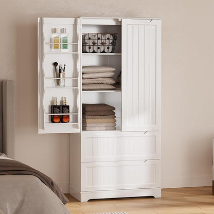 Gizoon 63" Tall Kitchen Pantry Cabinet with Drawers for Dining Room, Food Pantry Storage Cabinet with 6 Doors Shelves for Snack and Spice, Large Craft Storage Cabinet for Craft Room, White, Painted