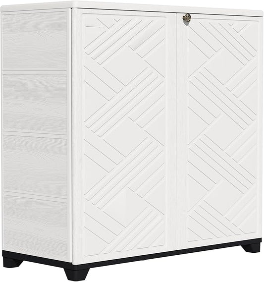 ZZM Indoor/Outdoor Storage Cabinet Waterproof, 34"x15"x34" Plastic Outdoor Storage Box for Garden Balcony Bathroom, All Weather Outdoor Storage Clearance, DIY Usage, with 1 Shelf (White)
