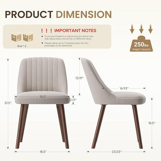 MALOL Upholstered Dining Chairs Set of 4, Modern Fabric Kitchen Chairs with Back, Wood Legs for Kitchen Dining Room Restaurant, Camel