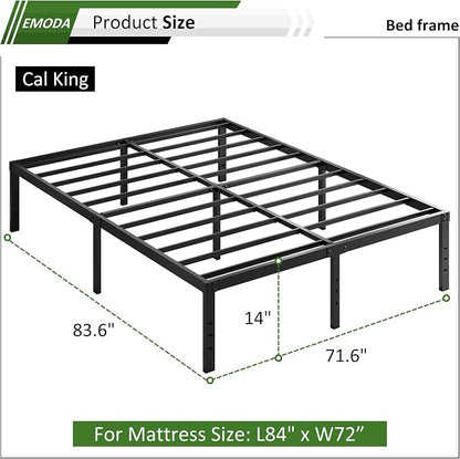 EMODA 14 Inch California King Bed Frames Heavy Duty Metal Cal King Platform with Steel Slats Support, No Box Spring Needed, Noise Free, Black