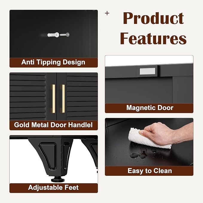 SteeLoong Kitchen Pantry Cabinet,75" Metal Storage Cabinet with Doors and 5 Adjustable Shelves,Black Tall Locker Organizer Steel Garage Cabinets for Tool,File Cabinet for Office,Kitchen,Garage,School