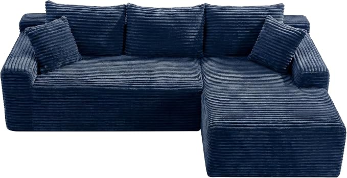 95" L-Shaped Right Facing Cloud Sectional Couch for Living Room, Modular Compressed Boneless Sectional Sofa Corduroy Boneless Corner Foam Sofa W/Chaise Lounge and Pillows
