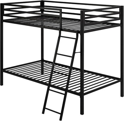 SHA CERLIN Loft Bunk Bed Twin Over Twin Size with Ladder and Guardrail,Heavy Duty Metal Slats Support No Box Spring Needed Small Space Saving Furniture for Bedroom Dorm,Black