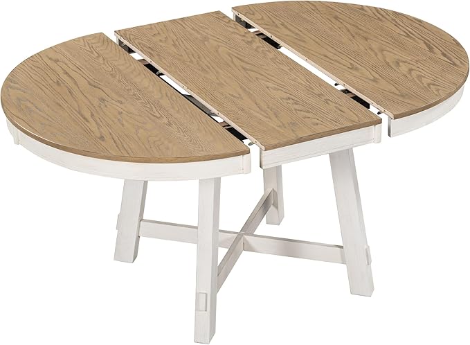 LUMISOL 42"-58" Extendable Round Dining Table for 4-8, Farmhouse Oval Kitchen Table with Removable Leaf, Solid Wood Dinner Tables for Kitchen, Dining Room, Small Space, Oak+Antique White