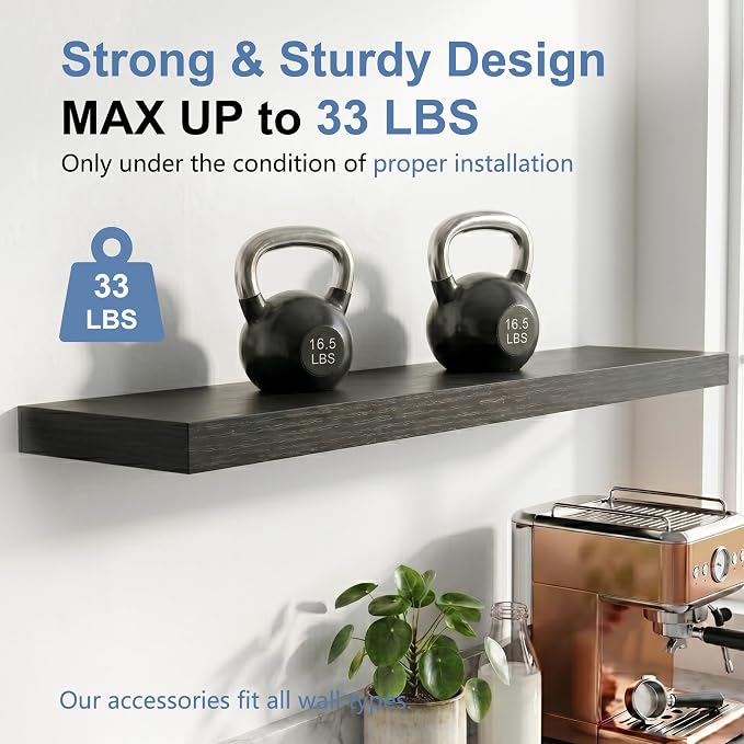 Floating Shelves for Wall, Bathroom Shelves Over Toilet, Wall Shelves & Book Shelf for Room, Hanging Shelf, Modern Wooden Mounted Floating Shelves, 36x7x1.5 in (Black, Set of 2)