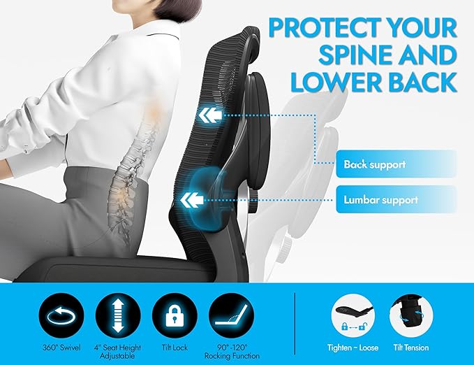 Ergonomic Office Chair - X-Shaped Computer Desk Chairs Comfy, Mesh High-Back Gaming Chair with Adjustable Lumbar Support, Executive Task Chair for Adults, Comfortable for Long Hours, Black, Pack of 6