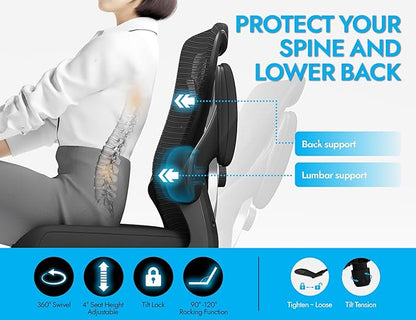 Ergonomic Office Chair - X-Shaped Computer Desk Chairs Comfy, Mesh High-Back Gaming Chair with Adjustable Lumbar Support, Executive Task Chair for Adults, Comfortable for Long Hours, Black, Pack of 6