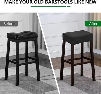 YISUN Stool Covers Rectangle - 4 Pack Stretch Waterproof Saddle Seat Cover Counter Bar Stools Bar Chairs Covers Kitchen Island Chairs Cushion Protector (4, Black)