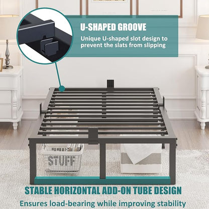 Yitong Angel Twin Bed Frames Platform, 14 Inch High 3500 lbs Heavy Duty Metal Platform, Mattress Foundation with Steel Slat Support/No Box Spring Needed/Noise Free/Non-Slip/Easy Assembly