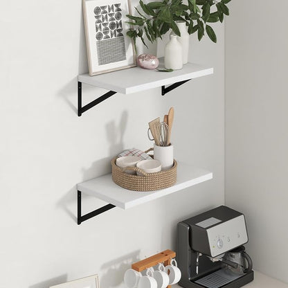 Axeman Deep Floating Shelves - 20 Inch White Floating Shelves Set of 2-12 Inch Deep Wood Wall Shelves for Living Room Bathroom Kitchen