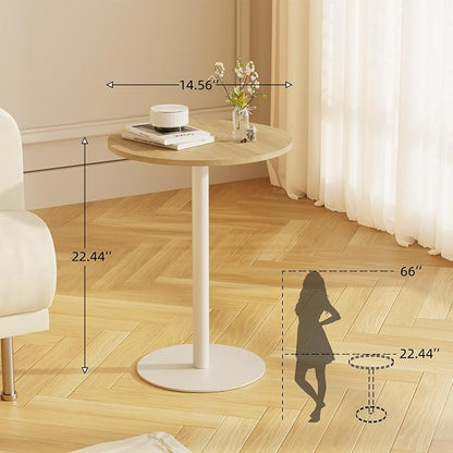 Round Side Table, C Shaped End Table for Small Spaces, Snack Sofa Table for Couch, Modern Accent Night Stand with Metal Leg for Living Room, Bedroom, Corners and Office(Rustic Oak)