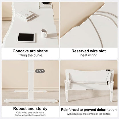 Solid Wood Electric Standing Desk 55"x23.6"Home Office Desk,Adjustable Workbench with 3 Stages Single Motor, Computer Workstation with T-Shaped Metal Bracket,White Standing Desk for Gaming(1 Box)