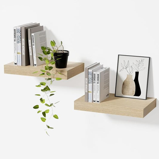 Oak Floating Shelves Set of 2,11.8 Inch Small Shelves for Walls,Wooden Shelf for Bathroom Over Toilet, Kitchen & Bedroom
