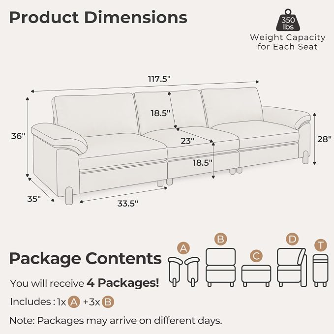 SITJOY Large Cloud Couch, 118" Wide 3 Seater Sofa, Faux Leather in White | Pet-Friendly Scratch-Resistant Leather Sectional Sofas for Living Room, Deep Seat Wide Couch