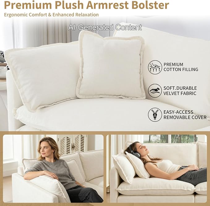 GNIXUU 111.5" Modern Cloud Sofa Couch, Upholstered Chenille 3 Seat Sofa Couch with Pillows & Armrest for Living Room, Bedroom, Deep Seat Sofa(Beige White)