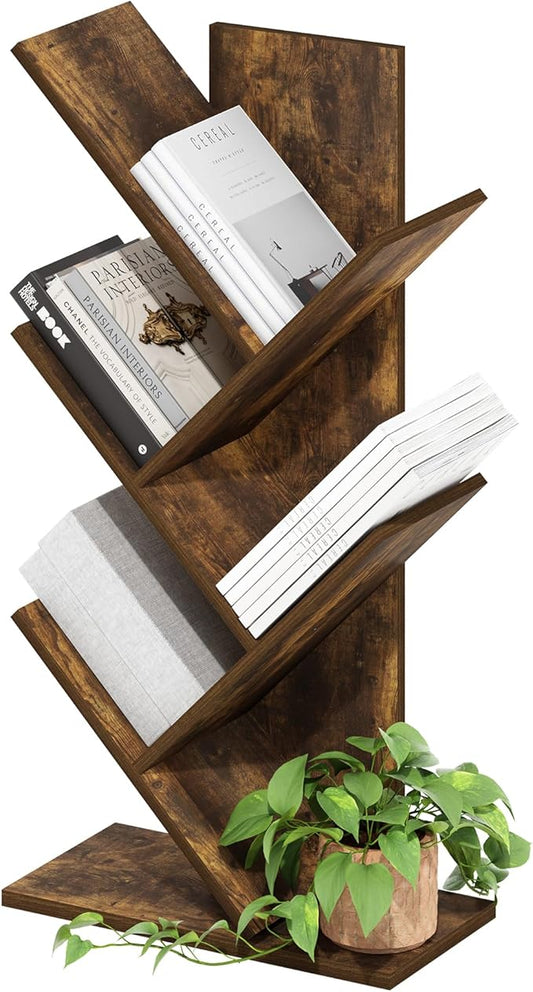 Furinno Tree Book Shelf, 5-Tier Bookshelf with Angled Open Shelf, Tree Bookcase for Room Decor, 8.4 x 15.7 x 30.3, for Organization and Storage, for Living Room, Bedroom, Home Office, Amber Pine