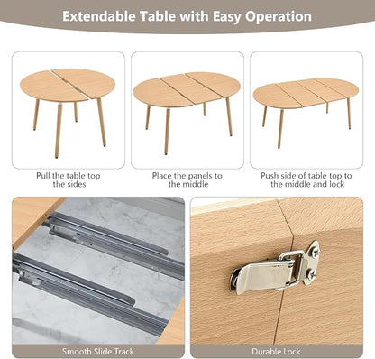 Extendable Round Dining Table for 4 6 Wooden Dining Room Table 39" to 70" Modern Kitchen Table for Dining Room Office Expandable Oval Dinner Table with MDF Top Natural Wood