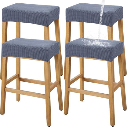 YISUN Stool Covers Rectangle - 4 Pack Stretch Waterproof Saddle Seat Cover Counter Bar Stools Bar Chairs Covers Kitchen Island Chairs Cushion Protector (4, Dark Gray)